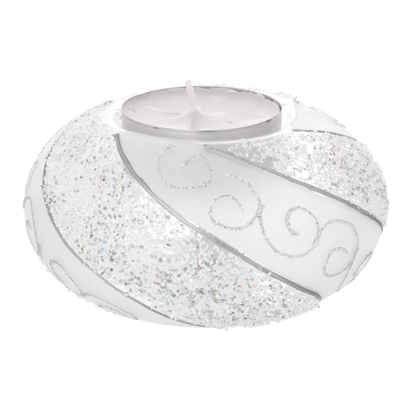 SFERA ONDE GLITTERATE ARGENTO 130*70 CON TEALIGHT MM 57